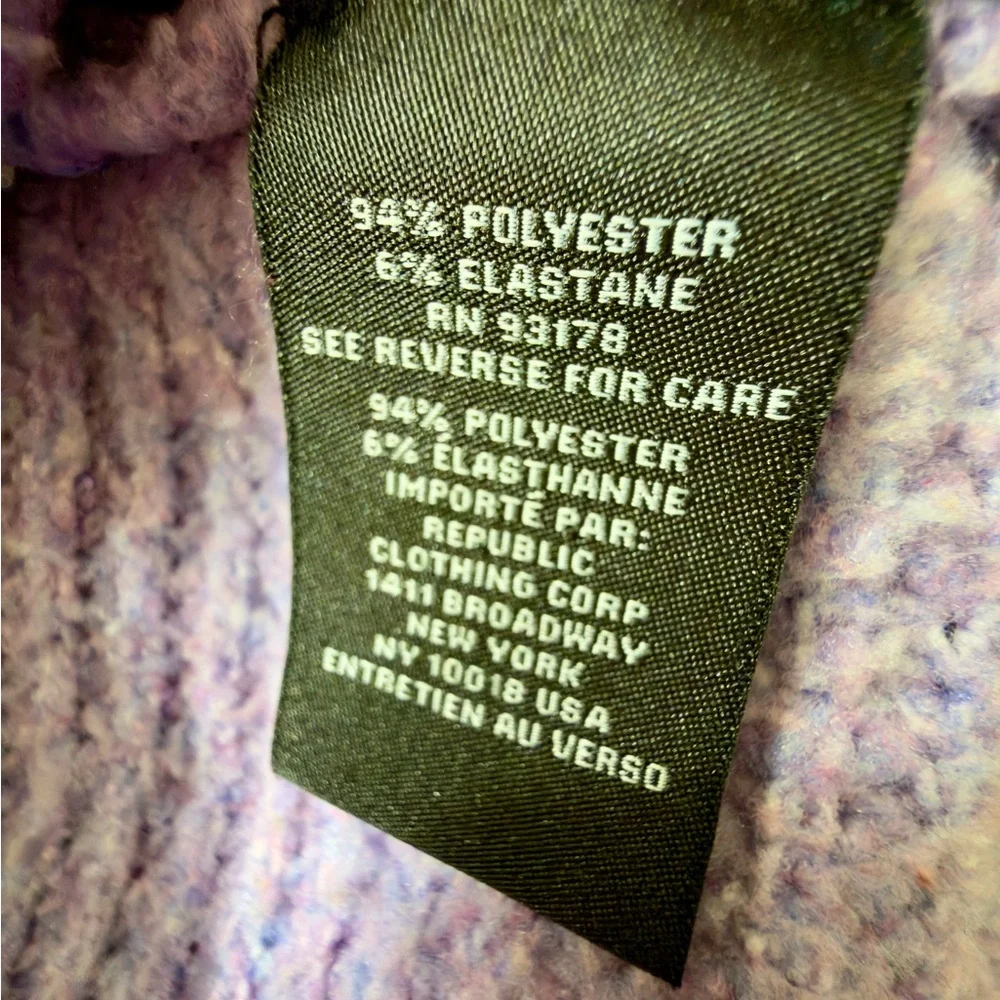 Joan Vass Purple Chunky Knit Cowl Neck Drop‎ Shoulder Sweater Slit Sides Warm M